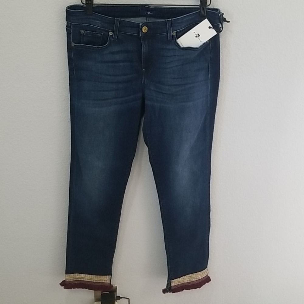 7FAM Pyper Cropped Boho Burgundy Jean Sz 30 NWT